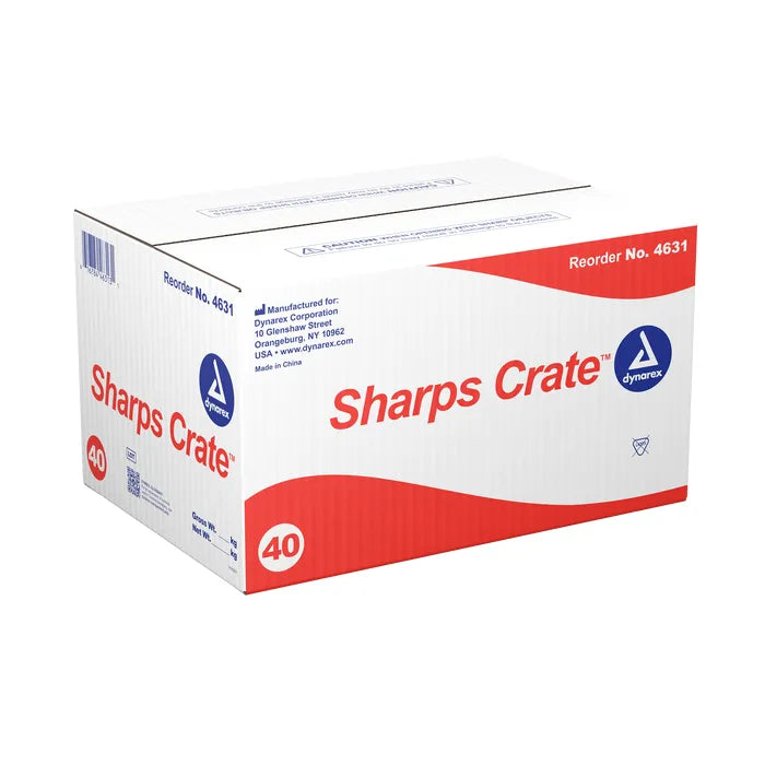 Dynarex Sharps Crate - Durable and secure container designed for the safe disposal and storage of medical sharps, ensuring compliance with safety regulations in healthcare settings