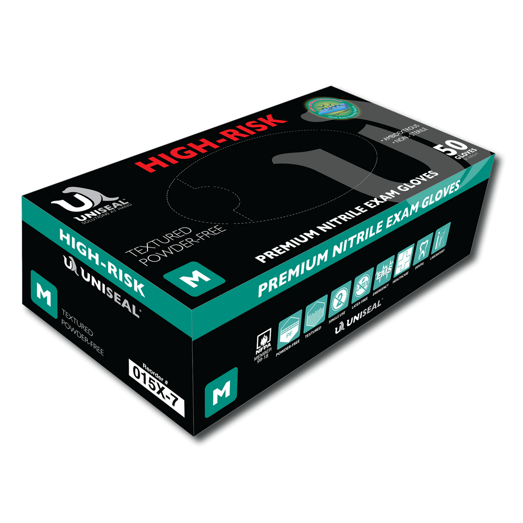 Uniseal Nitrile Exam Gloves – High Risk Textured Powder-Free - Best PPE from Uniseal - Shop now at AED Professionals