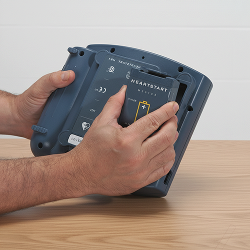 philips aed battery being removed