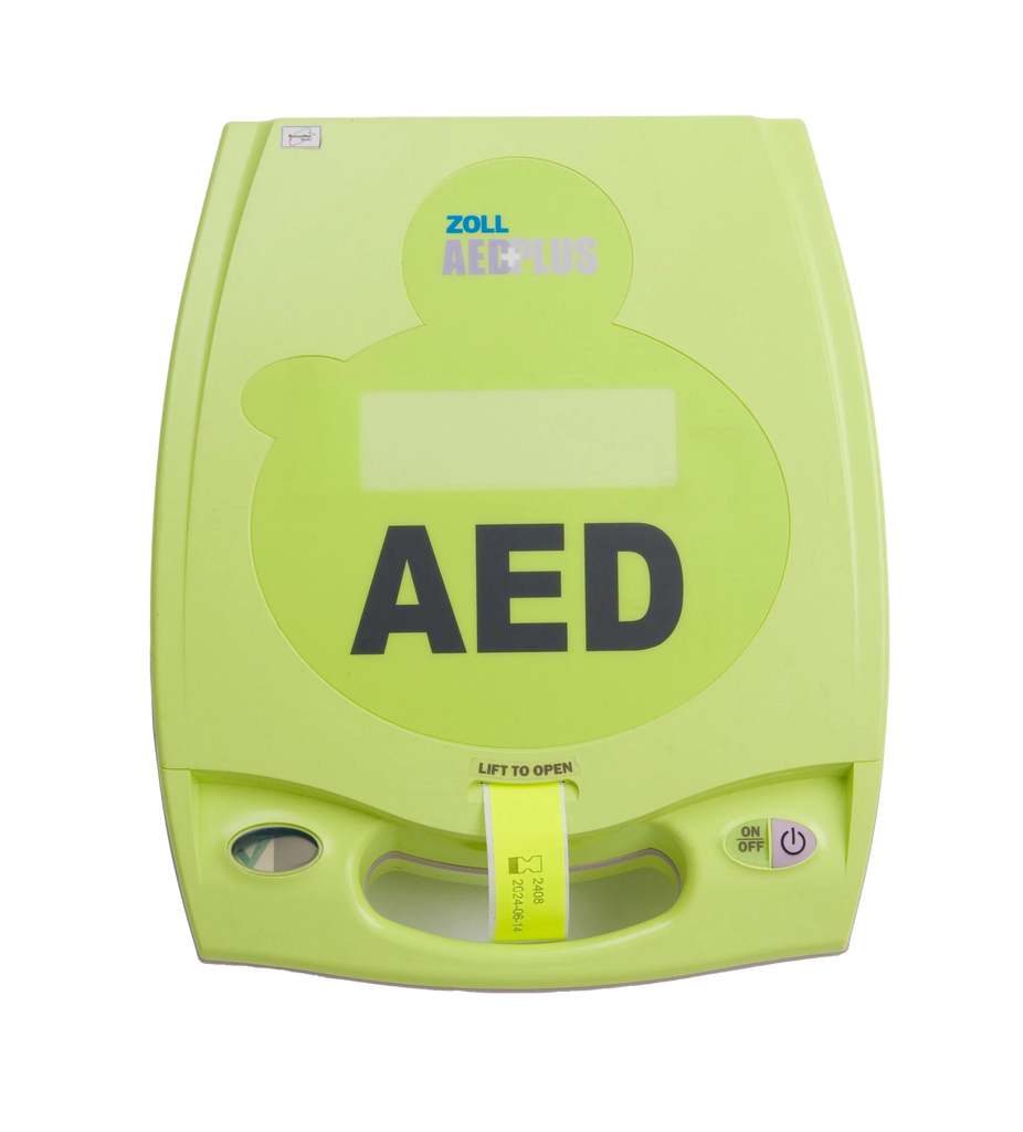 A green defibrillator device from Zoll