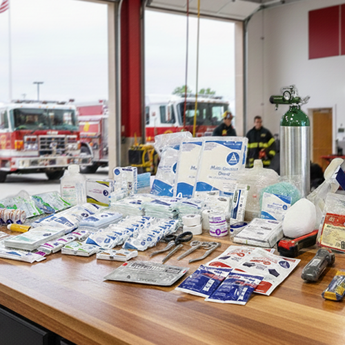 a group of various bandages and gauze