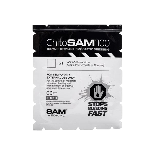 ChitoSAM 100 Blood Clotting Dressing, 4" x 4', Case of 40 - Best Rescue Products from SAM Medical - Shop now at AED Professionals